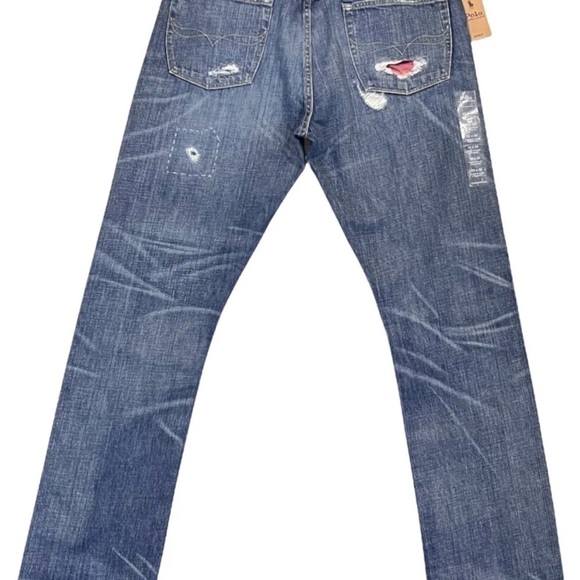 Polo Ralph Lauren Varick Slim Straight Serape Patch Distressed Denim Pants 34 30 - Picture 5 of 10